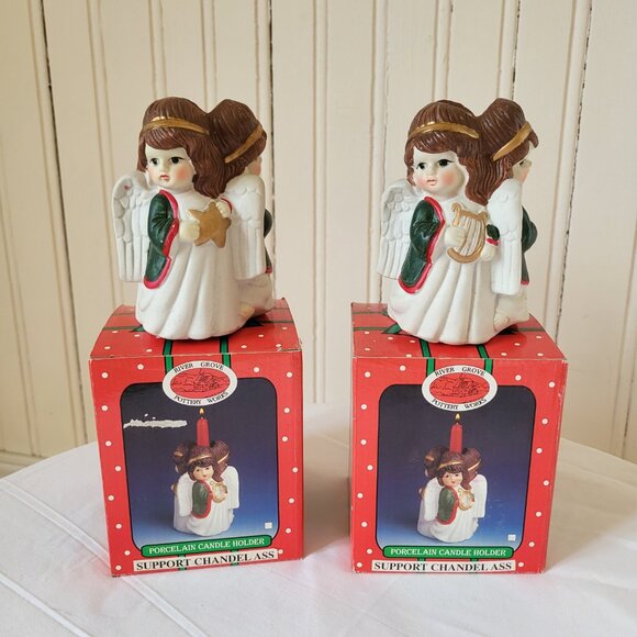 Vintage Christmas Porcelain Candle Holder - Set of 2 - River Grove Pottery works - Picture 3 of 10